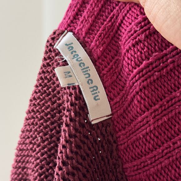 Vintage Jacqueline Riu French ruffled trim knit cardigan in berry & rose (Small) - Picture 7 of 9